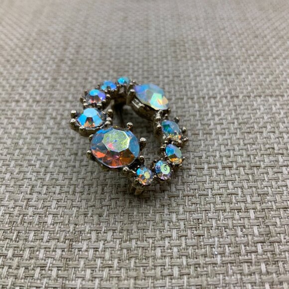 Aurora Borealis Iridescent Vintage Oval Silver Tone Brooch Pin - Picture 3 of 7